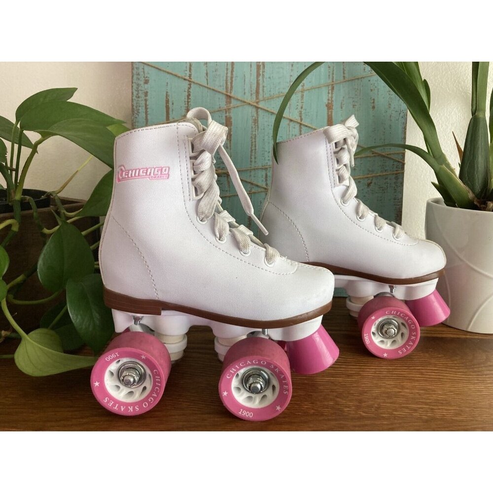 Chicago Skates Kids White and Pink Quad Roller Skates